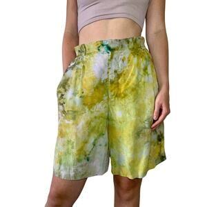 Vintage 1990s Ralph Lauren Shorts Hand Dyed Green Yellow Reworked Ice Dye